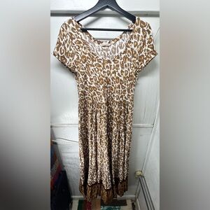 Soft Surroundings Brown & White Leopard-Print Short Sleeve Midi Dress